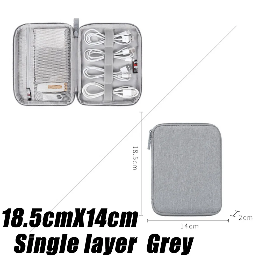 Grey18.5cmX14cm Дорожный Чехол-органайзер для хранения наушников, сумка для хранения, цифровая портативная сумка на молнии, аксессуары, зарядное устройство, кабель для передачи данных, USB сумка-Органайзер - Цвет: Grey18.5cmX14cm