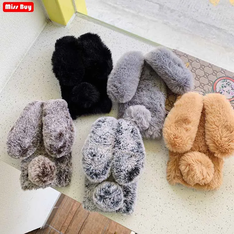 Плюшевый теплый пушистый чехол с заячьими ушками для Huawei Honor 5A 5C 5X 6A 6X 7A Pro 7C 7X 8A 8C 8X