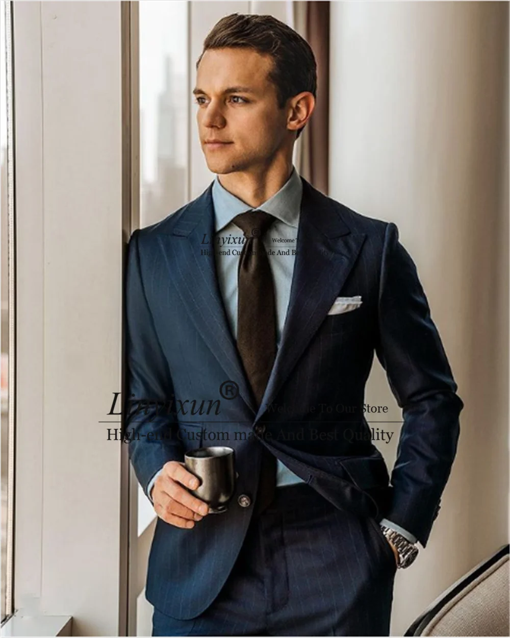 

Красивые полосатые мужские костюмы, Официальный деловой мужской блейзер, Модные приталенные смокинги для жениха, 2 предмета, пиджак, брюки, мужской костюм