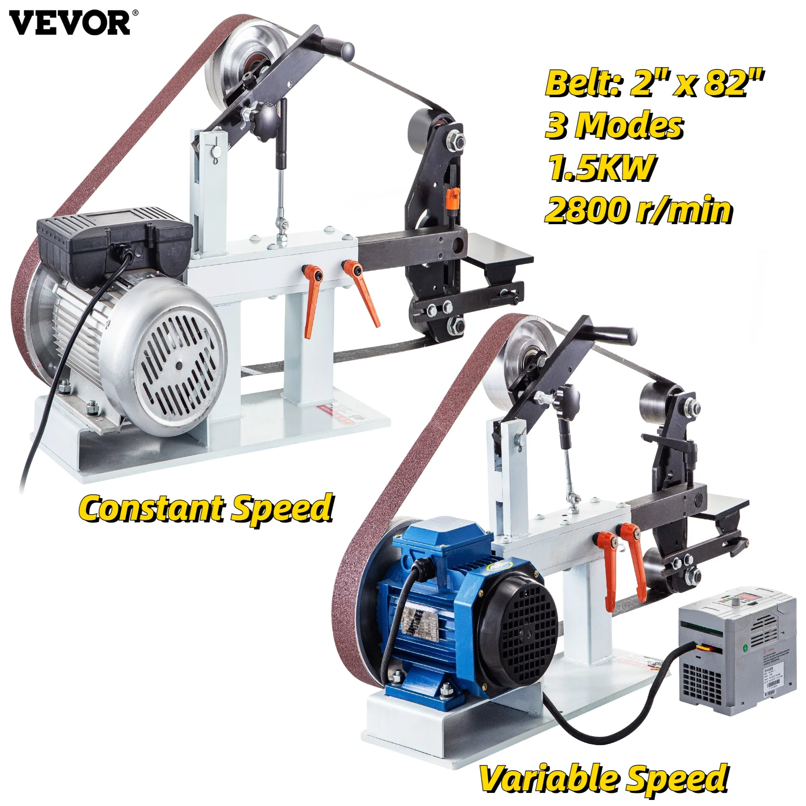 

Электрическая ленточная шлифовальная машина VEVOR, 1,5 кВт, 2x82 дюйма, переменная/постоянная скорость, 3 режима, для полировки ножей