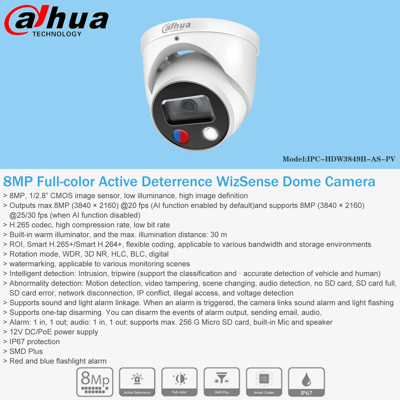 Сетевой видеорегистратор Dahua 8MP IP Камера 4 к NVR комплект безопасности Wizsense IPC HDW3849H AS