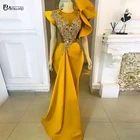 Желтое официальное вечернее платье с юбкой-годе, женское блестящее длинное платье для выпускного вечера, 2021