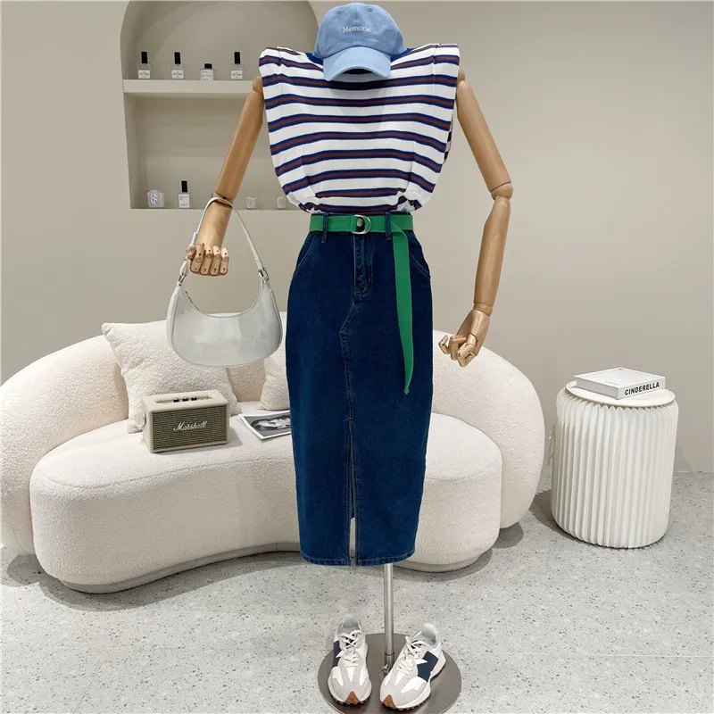 

Women's clothing Spring Summer 2021 Fashion New version loose high waist Split denim skirt