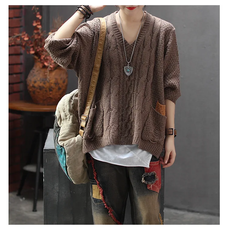Женский свитер осень зима Ретро свободные вязаные пуловеры 2019 новые женские топы