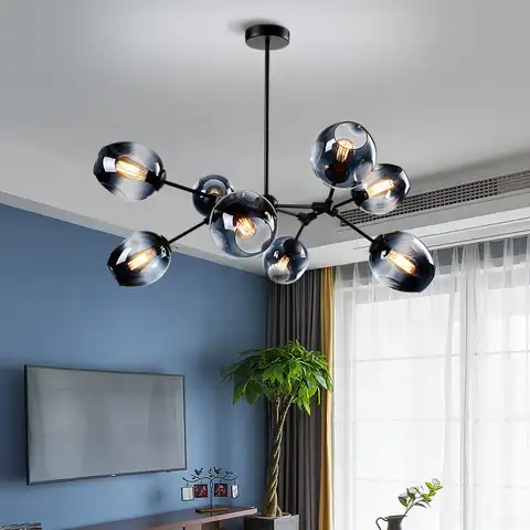 Современная металлическая светодиодная люстра, подвесной светильник со стеклянными шариками для гостиной, спальни, столовой, кухни, освети...