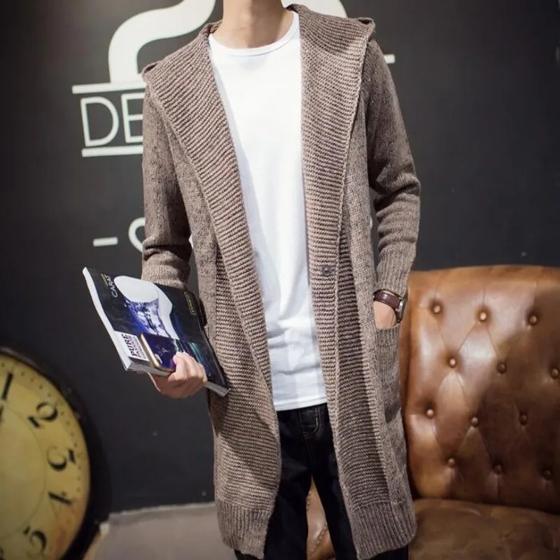 Высококачественный мужской осенний вязаный кардиган с капюшоном модный