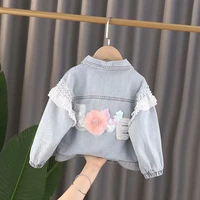 1 3 year new childrens denim spring autumnjackets girl flower jean jackets girls kids clothing baby lace coat casual outerwear