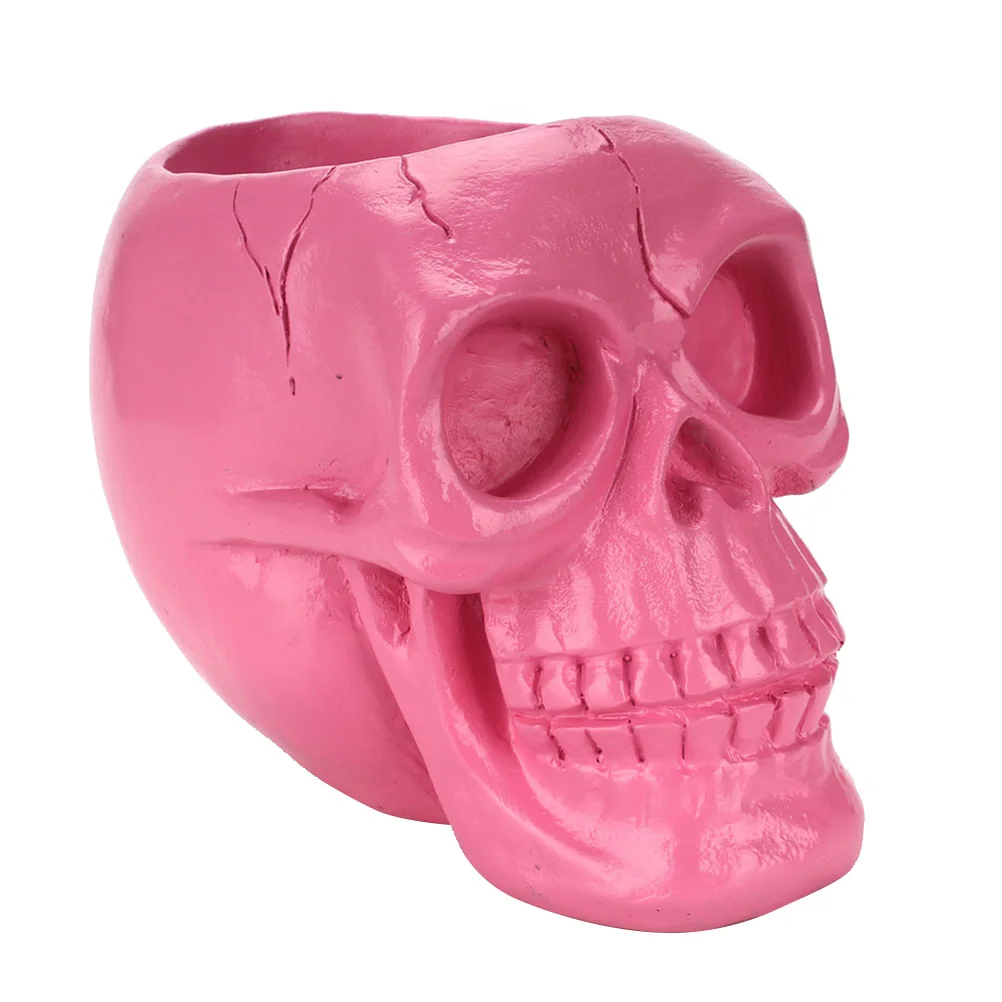 Креативный розовый контейнер для хранения из смолы с черепом макияжных кистей