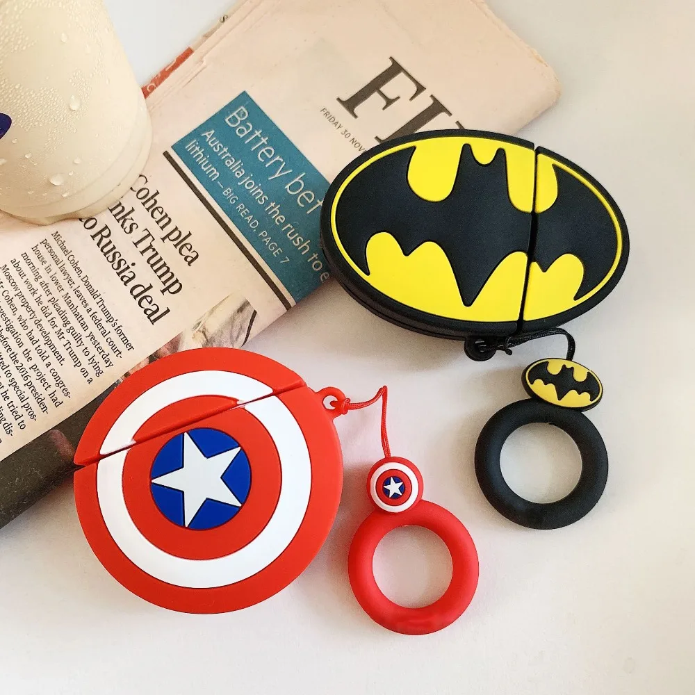 Милый мультфильм Superheros Bluetooth наушники чехол защитный чехол Аксессуары для кожи для Airpods Чехлы зарядная коробка с кольцом ремень
