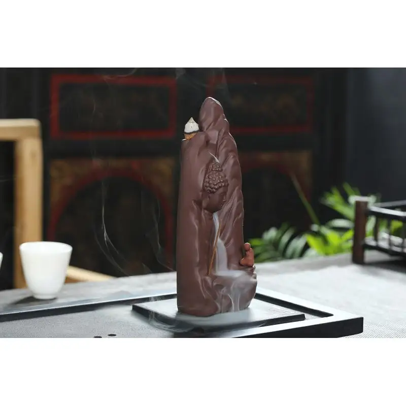 

Buddha Statue Backflow Incense Burner Smoke Waterfall Incense Sticks Holder Buddha Statue Ceramic Aroma Smoke Censer Zen Room