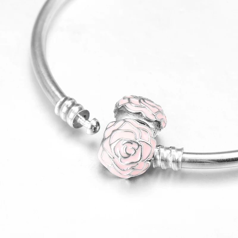 Новые очаровательные браслеты из стерлингового серебра 925 пробы с розовой розой