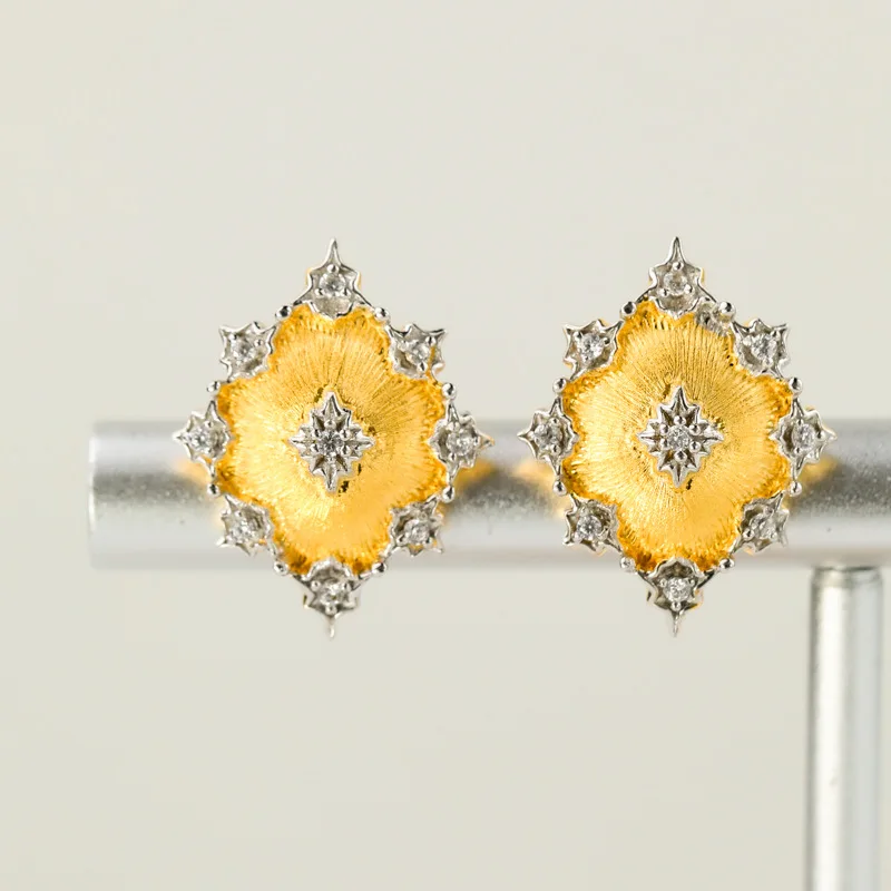 

Renaissance 18K Gold Two Tone Brushed Silky Rhombus Earrings 925 Silver Diamond Shape Fabric Element Wedding Studs C11E4S2203734