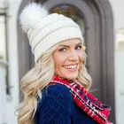 Женская вязаная мешковатая шапка KENSHELLEY с напуском и помпоном из искусственного меха, зимняя Мягкая Теплая Лыжная шапка