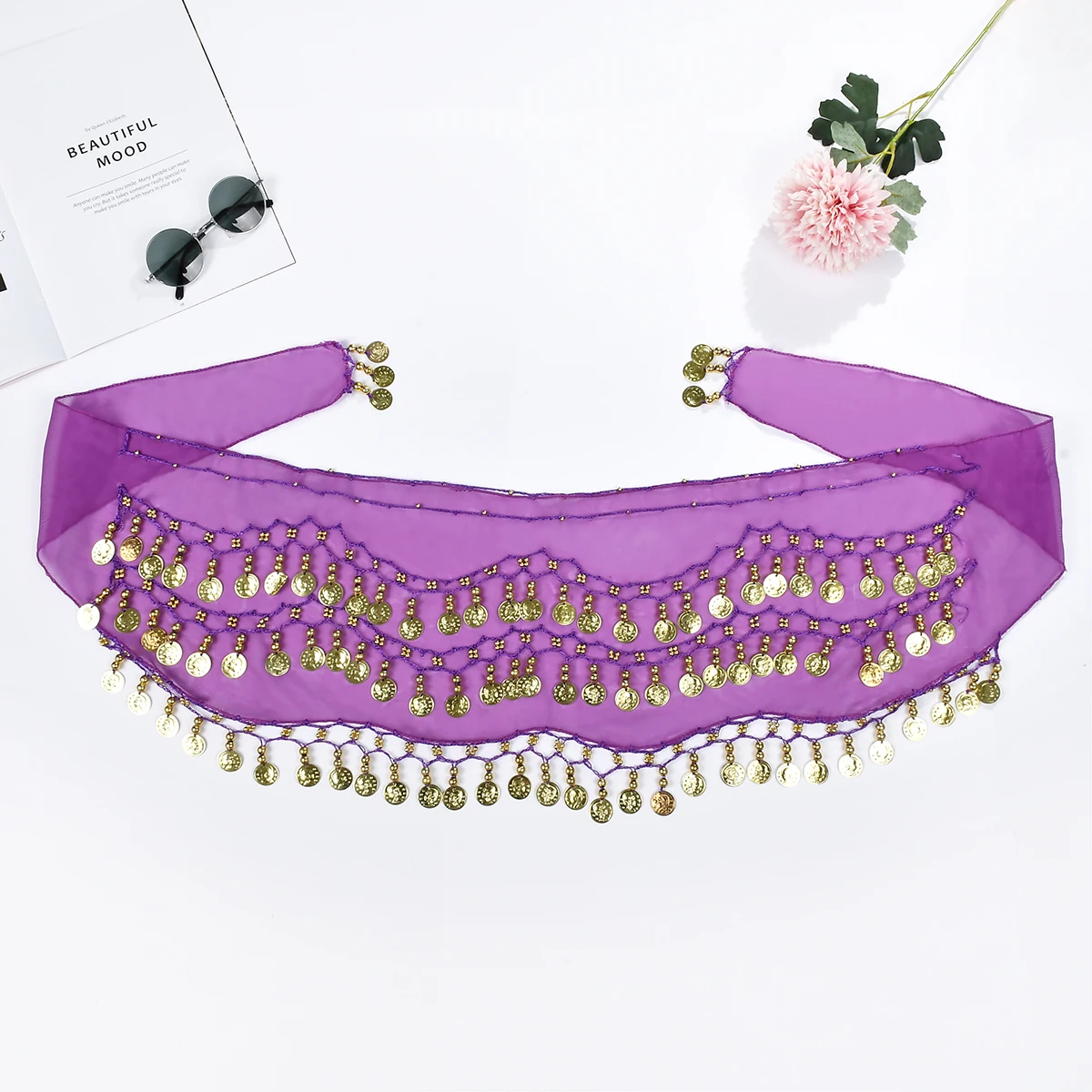 

Female belly dance costume gold coin waist chain dance skirt hip scarf chiffon belly dance belt dance accessories Glittery