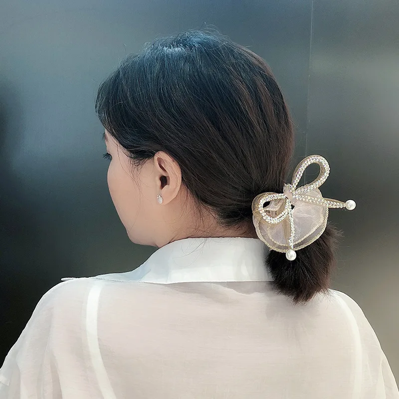 

2021 Elegant Large Bow Elastic Hair Band Fabric Scrunchies Crystal Butterfly Rhinestone Headband for Women Girls Gumki Do Wlosow