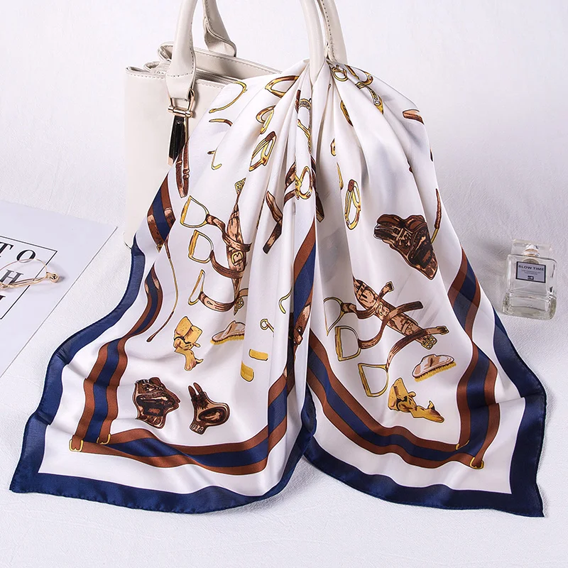 

Модный летний Шелковый квадратный шарф, однотонный сатиновый шейный платок для волос, мягкая пляжная повязка на голову, женский платок, Пря...