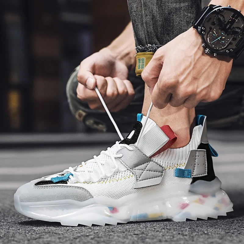 Sneakers Men Shoes 2021 Fashion Flying Fabric Breathable Casual Dad Lace Up Colorful Lightweight Popcorn Chunky |