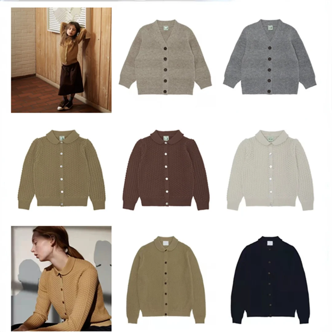

Детские свитера, новинка осень-зима 2021, Дания фу для мальчиков и девочек, однотонный кардиган с отложным воротником и длинными рукавами