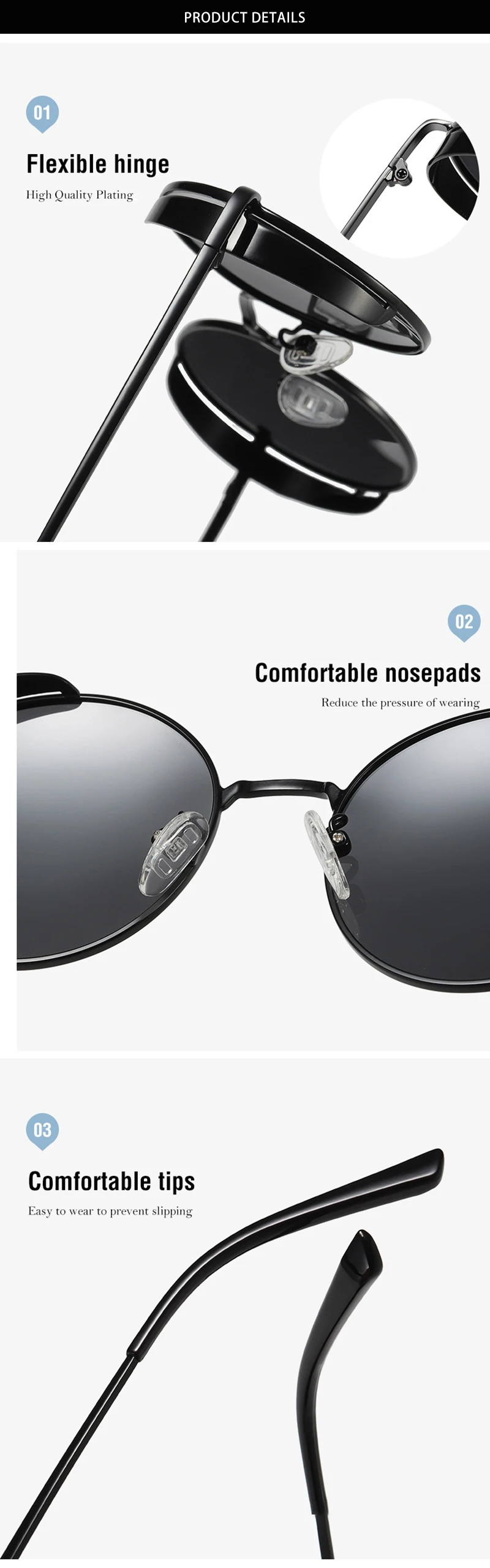 SUNWEAR Ретро стимпанк поляризационные мужские солнцезащитные очки модные круглые черные металлические женские солнцезащитные очки для вождения