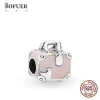 bofuer fit pandora travel bead pink suitcase charms de plata bracelet silver 925 bead for women fashion jewelry 119b