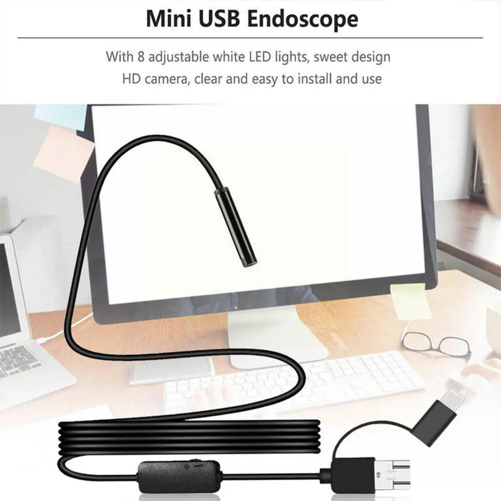 

Mini Camera Endoscope 1200p Ip68 2m Hard Flexible Tube Mirco Usb Type-c Borescope Video Inspection For Android Car Endos B1e3