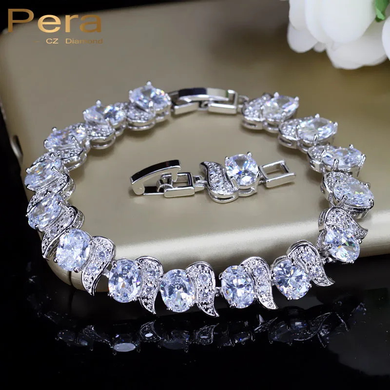 Pera роскошные 925 пробы серебряные свадебные украшения супер белый кубический цирконий цепочка и звено браслет для невесты B081