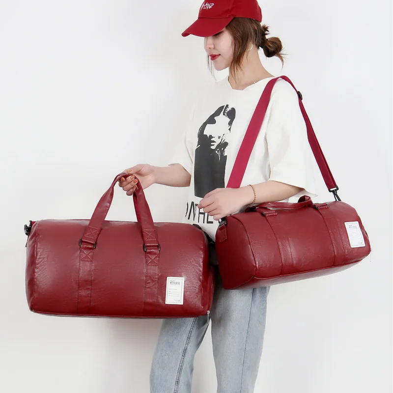 Weysfor Top Quality Casual Travel Duffel Bag PU Leather Men Women Handbags Large Capacity Travel Bags Black Messenger Bag Tote