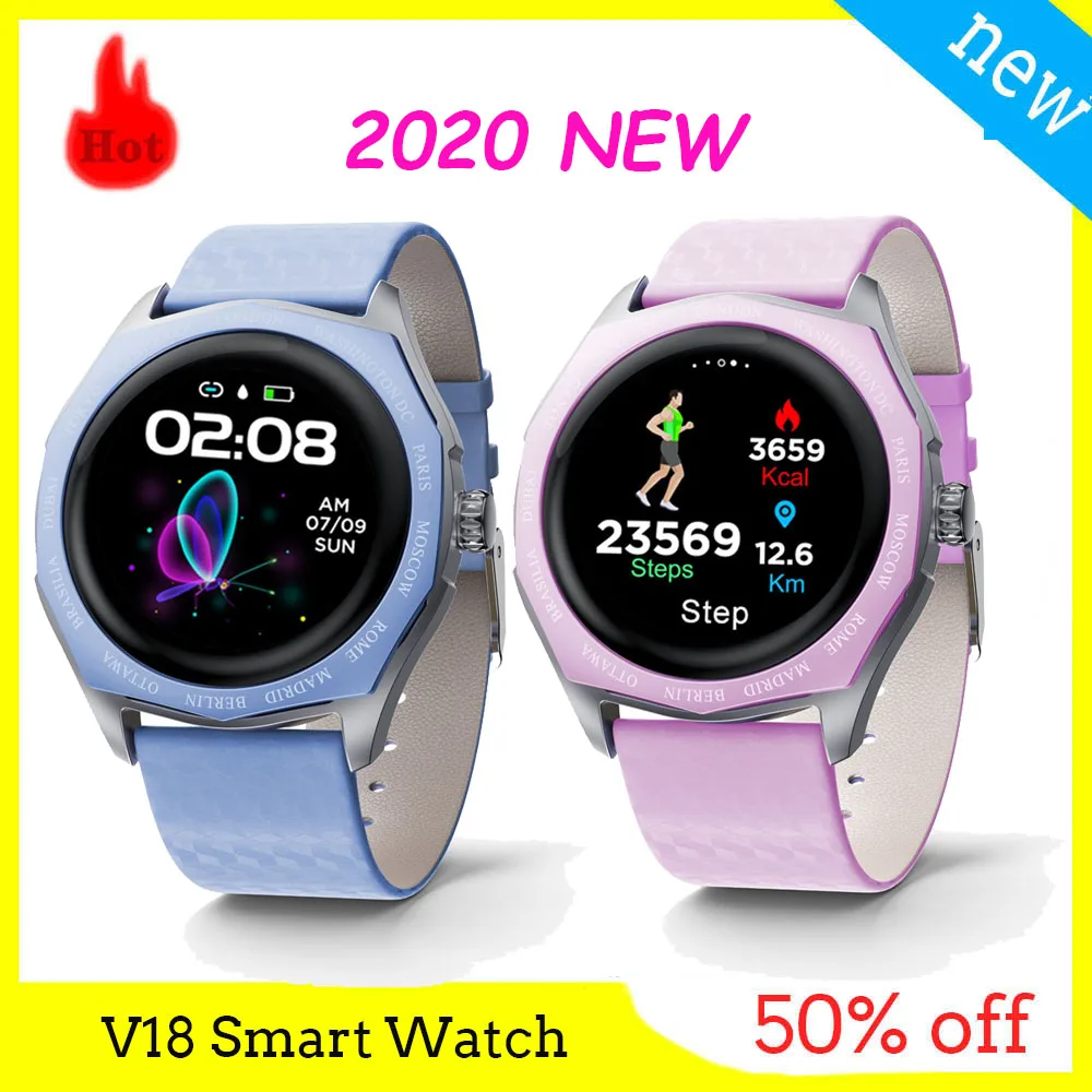 V18 Global Smart часы для женщин измерение сердечного ритма кровяного давления Полный