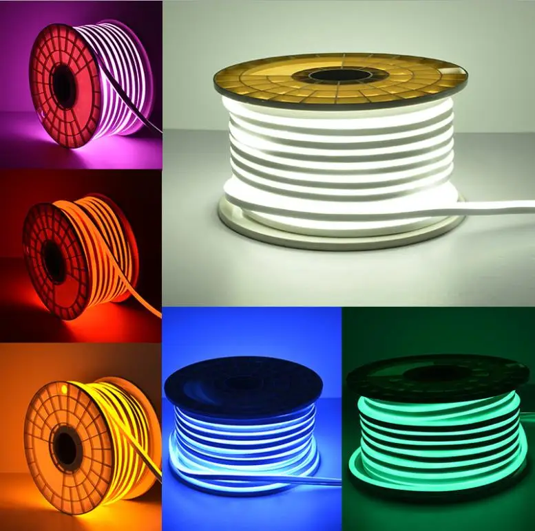 

100m LED Neon Strip 220V 2835 120LEDs/M soft Neon tape BAR light 8x16mm double side lighting Waterproof 360 degree lighting