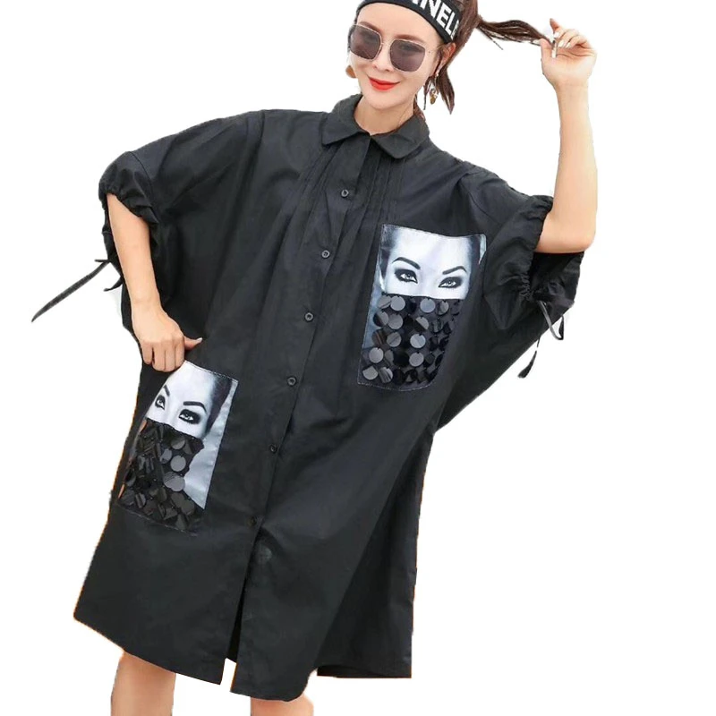 Vefadisa новинка 2020 черная блузка платье Женская длинная рубашка с принтом летняя