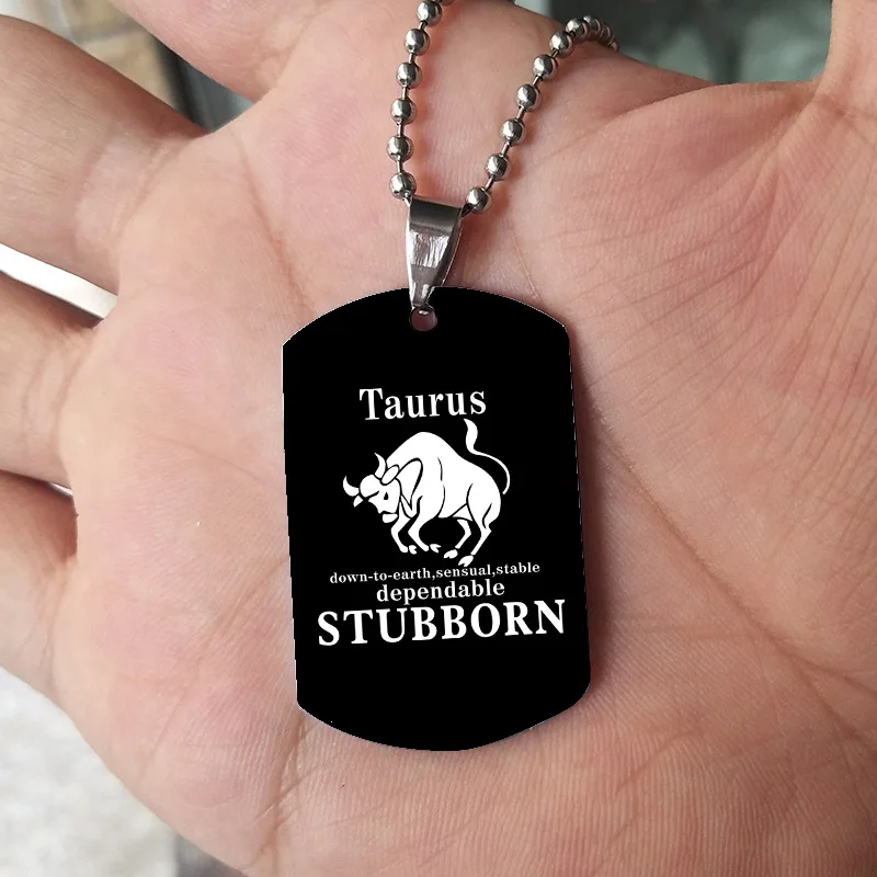 12 Созвездие Dag Tag ожерелье кулон черный военный Овен s Нержавеющая сталь модное