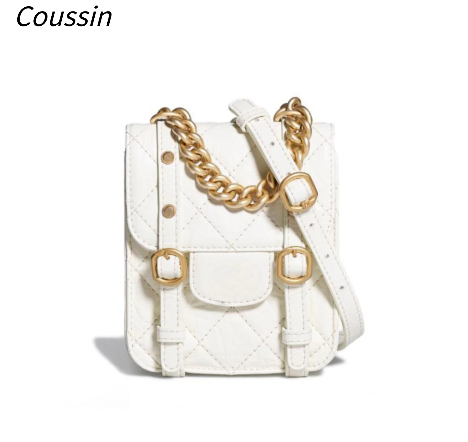 

2021/22SS Flap Bag White Womens Aged Calfskin Gold-tone Metal Chains Rivet Belt Ladies Crossbody Shoulder Clutch Bags Handbag