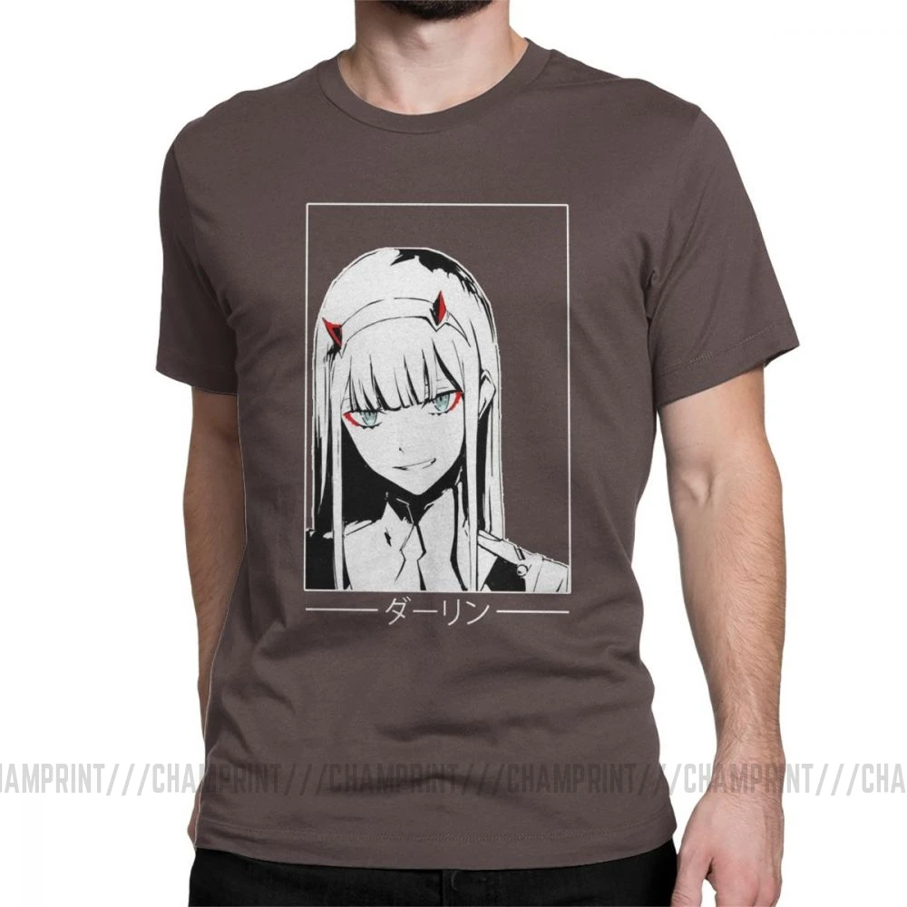 Zero Two Darling In The Franxx White Аниме Манга Футболка мужская большого размера топы хипстерские футболки с круглым вырезом очищенная хлопковая футболка - Цвет: Коричневый