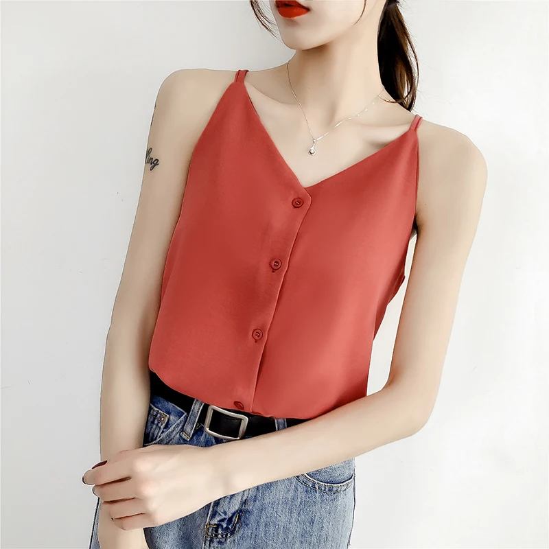 

Korean Tank Top Women Chiffon Halter Top Women Summer Woman V Neck Camis Vest Woman Streetwear Tops Sexy Halter Shirts