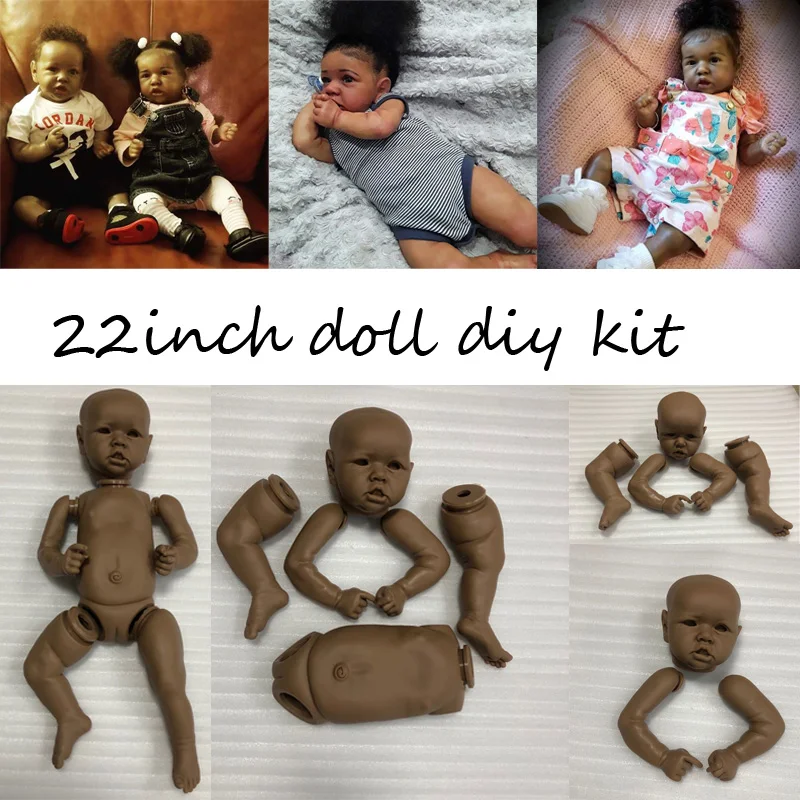 

Reborn Doll 22Inch Africa Black Baby Unpainted Unfinished Cloth Body Silicone Vinyl Blank Realistic Newborn Bebe Parts DIY Kit