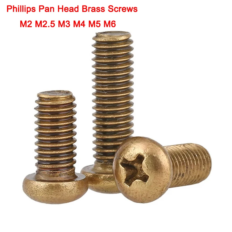 

10-50Pcs Brass Phillips Cross Pan Head Screws Round Head Machine Brass Screws M2 M2.5 M3 M4 M5 M6