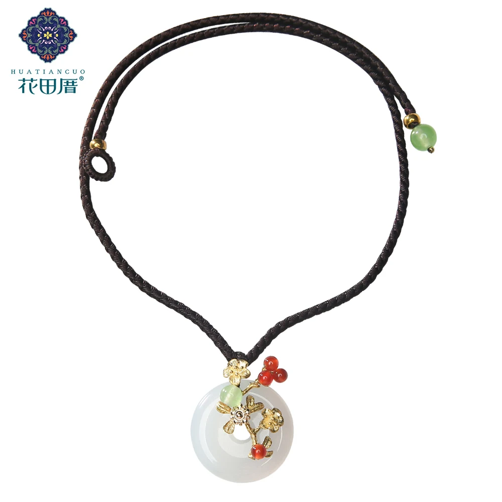 

2019 Ethnic Chinese Style Chokers Necklace Round Stone Bead Alloy Flower Red Stone Beads Rope Chain Female Accessories DL-190512