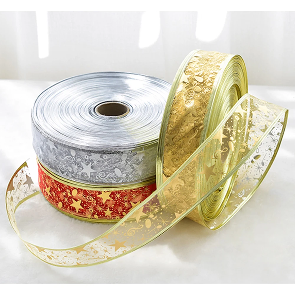 2 м украшенные золотистыми и серебристыми блестками атласных лент на Рождество