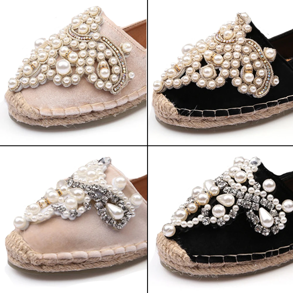 Женские эспадрильи LAASIMI туфли из флока на плоской подошве со шнуровкой и бусинами