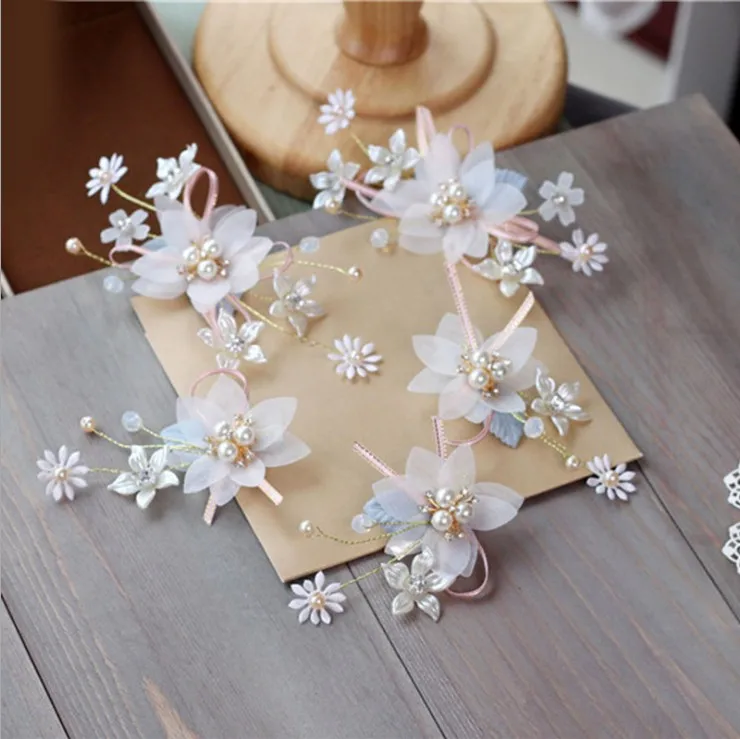 Свадебные заколки для волос с розовыми и белыми цветами женские белые диадемы