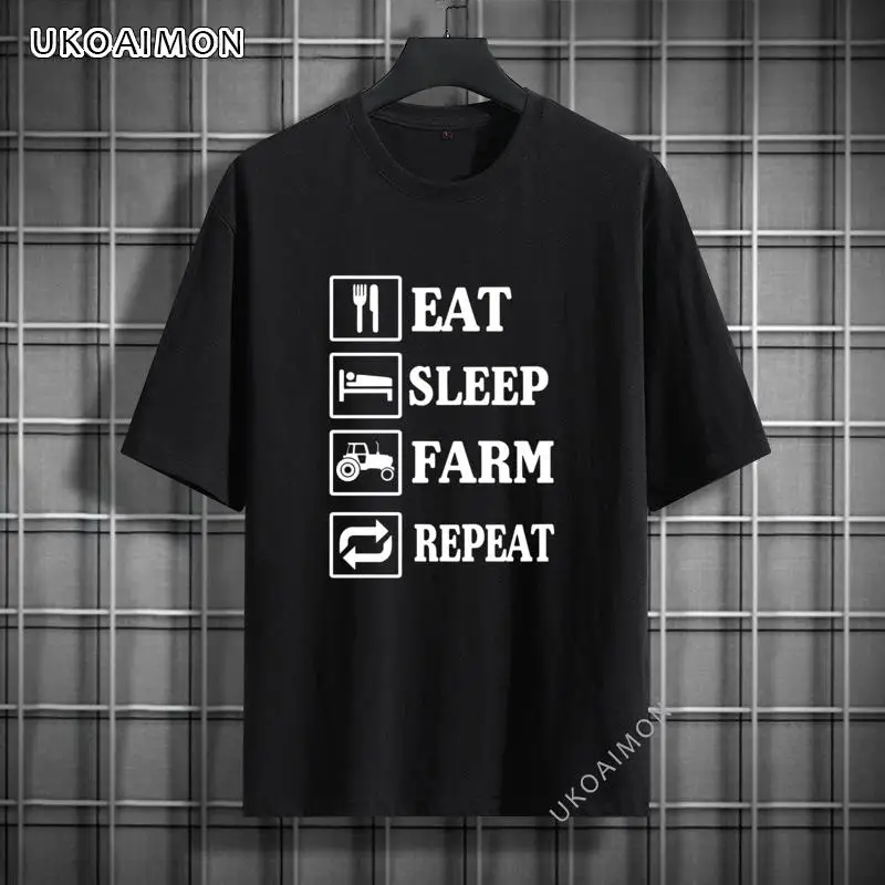 

Lovers Day Eat Sleep Farm Repeat Crew Neck Fitness Tight Tee Shirt Leisure Street T Shirt Men's Graphic T-Shirt Cotton