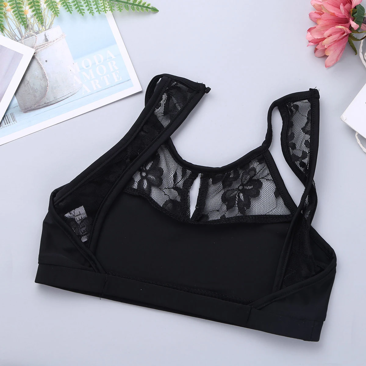 Kids Girls Lyrical Dance Costumes Modern Contemporary Dance Outfit Sleeveless Lace Crop Top With Skirt Set Ballet Dancewear