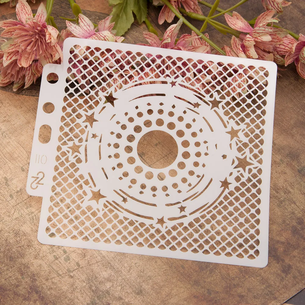 

5.1" Hollow Grid Star Round DIY Layering Stencils Wall Painting Scrapbook Coloring Embossing Album Decorative Template