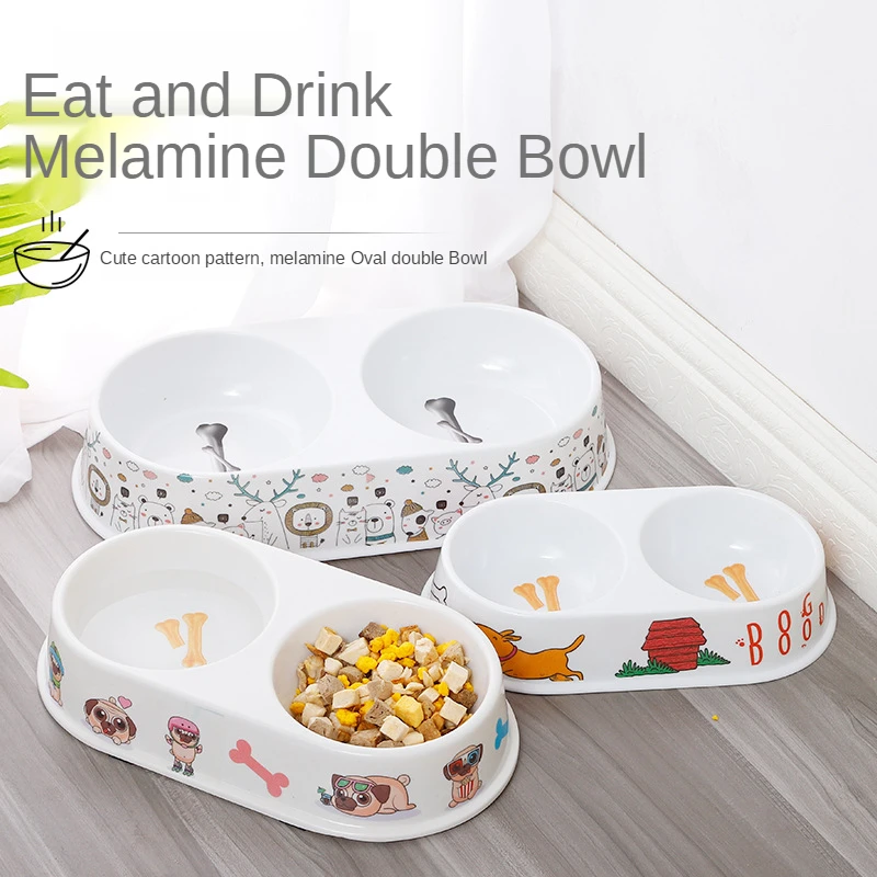 

Cheap Cotton Patterned melamine Pet Double Bowls Creative Easy To Clean Bowl Pet Food Water Feeder Dog Cat Bowl Pet Supplies