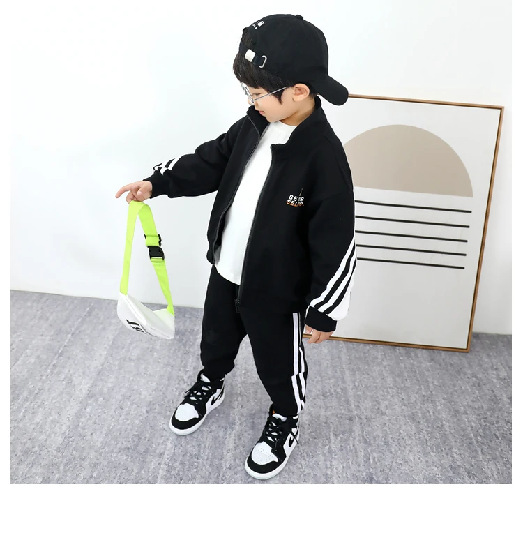 

DDJIA Spring Boys Jacket Sports Set Children's Stripe Cotton Clothes Boys Coat Windbreaker Outerwear Kids Baby Clothes Set 3-12T