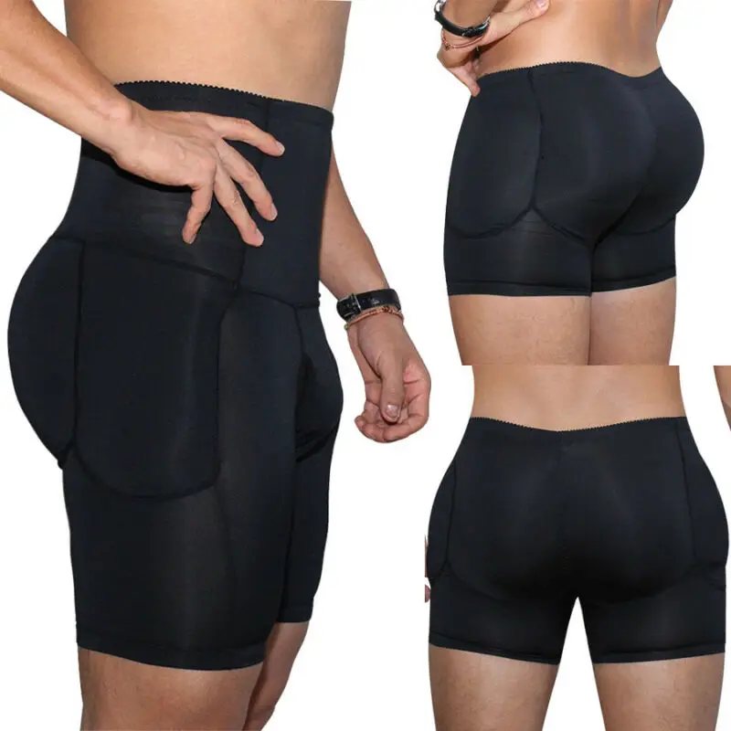 

S-3XL Men high waist Boxer Padded Butt Booster Enhancer Boyshort Flat Stomach Shapewear Underwear Shaper