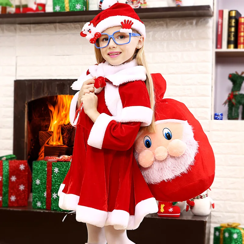 

Christmas Santa Claus Cosplay Costume for Kids Girls Boys Cute Dress Hat Cloak Bag Party Masquerade Carnival Xmas Children Set