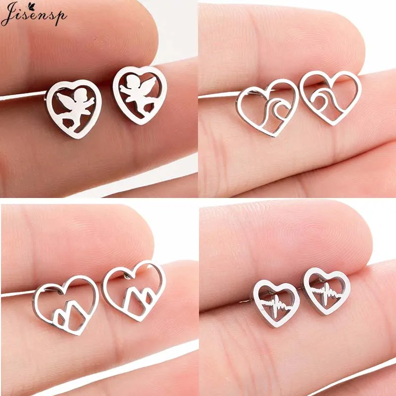 Jisensp романтические серьги в форме сердца Ангела из нержавеющей стали модное