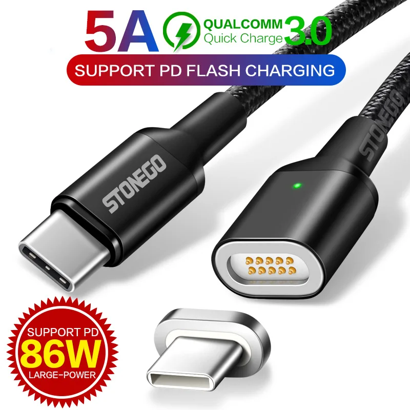 Магнитный кабель STONEGO type C к USB C для нового MacBook Pro huawei Matebook 86W PD быстрое магнитное зарядное устройство USB-C быстрое заряднеое устройство