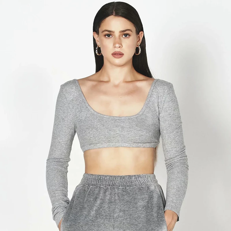 

Women Sexy Ribbed Super Crop Top With Scoop Front And Back
